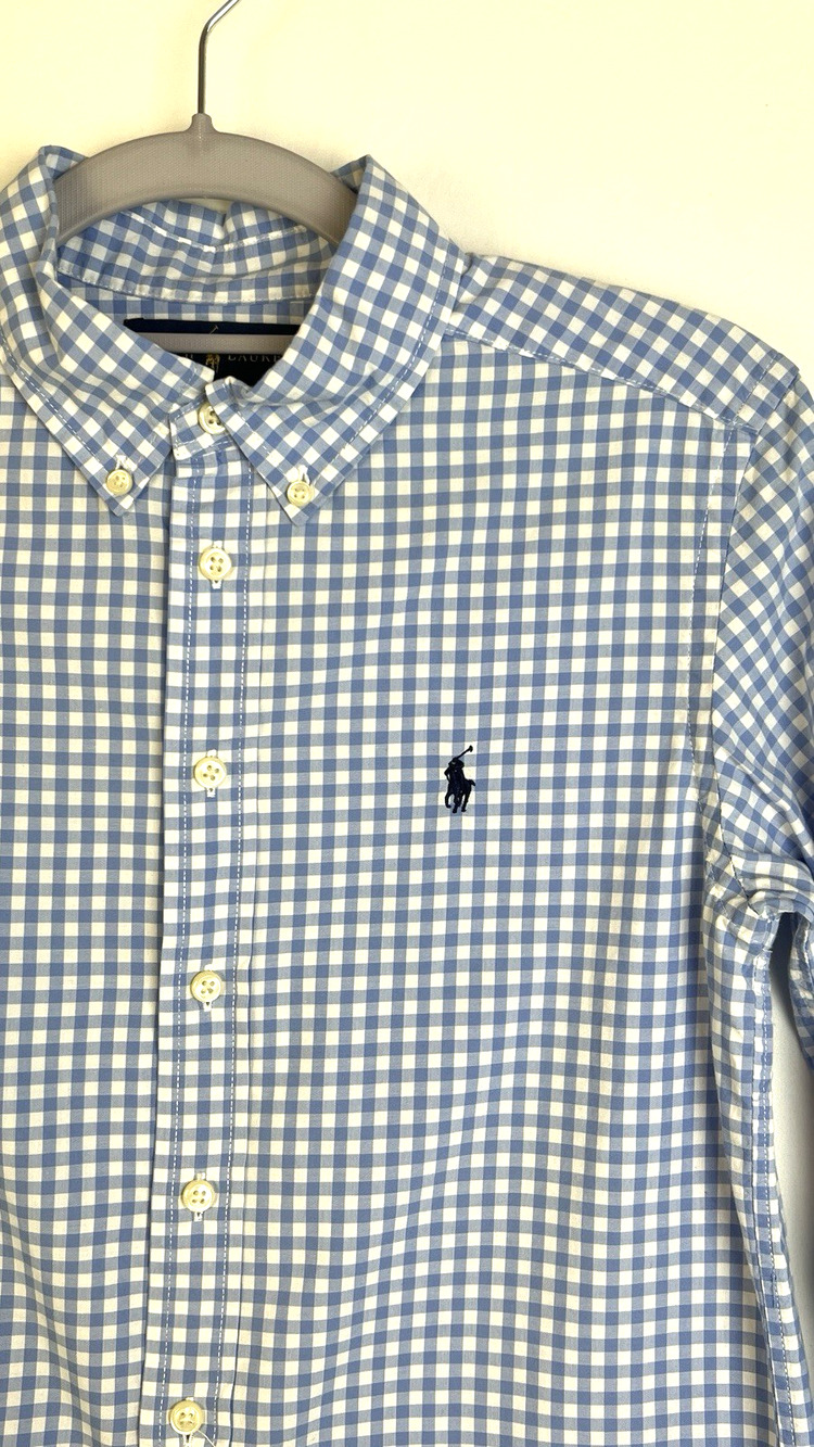 Ralph Lauren Blue Gingham Check Shirt Boy M ( 10 - 12) Cotton Button Down Preppy